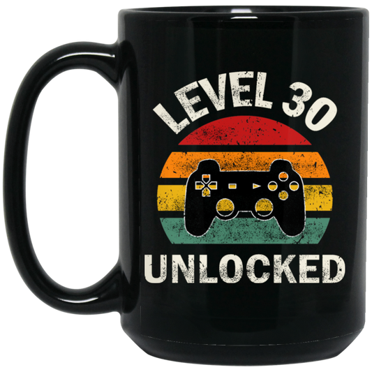 Level 30 Unlocked, Love 30th Birthday, Best Of 30th, Retro Playing Love Gift Black Mug