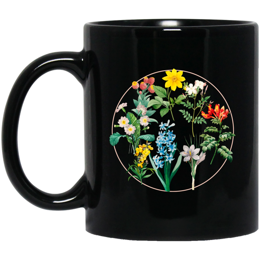 Wild Flowers, Lady Gift, Flowers in A Circle, Love Flowers Black Mug