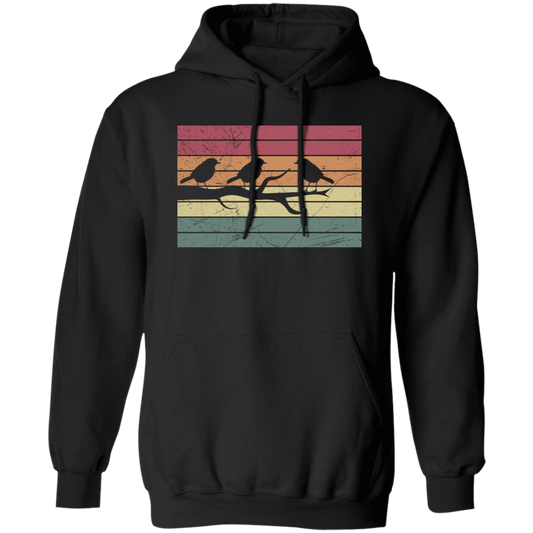 Bird Family, Bird Silhouette, Retro Bird, Happy Family Pullover Hoodie