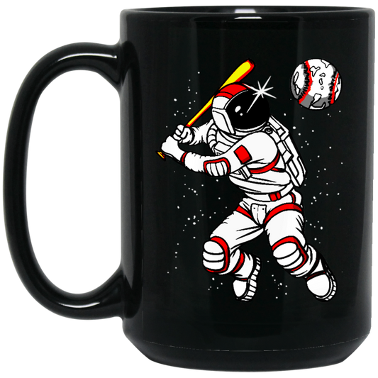 Astronaut Play Baseball In Spaces, Love Baseball, Sporty Astronaut Black Mug