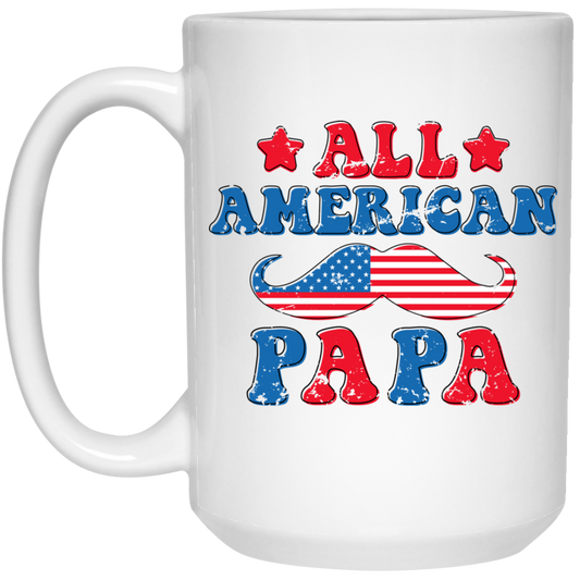 Papa, Father's Day, American Papa, Beard American Dad White Mug
