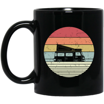 Camp Bus, Camping Bus, Retro Bus Go To Camp, Cool Bus For Family Campers Black Mug