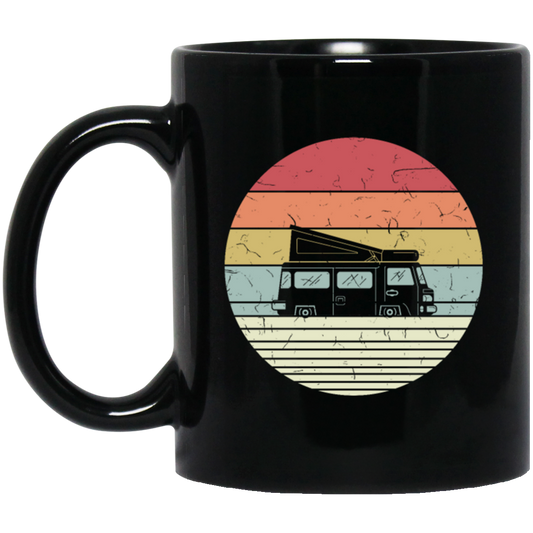 Camp Bus, Camping Bus, Retro Bus Go To Camp, Cool Bus For Family Campers Black Mug