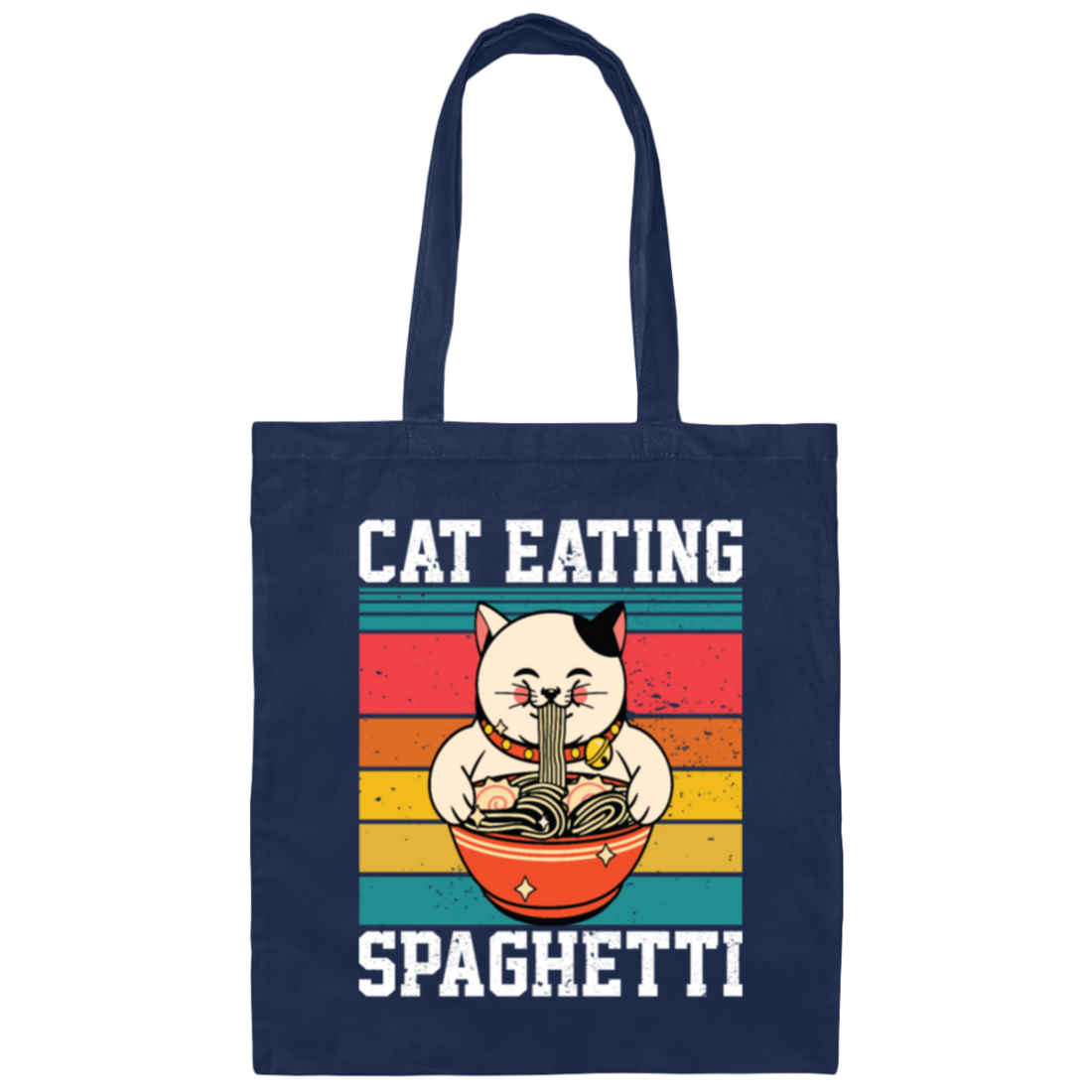 Retro Cat Lover, Cat Eating Spaghetti, Japanese Spaghetti, Love Ramen Canvas Tote Bag