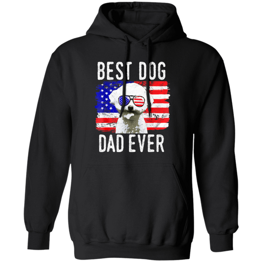 American Flag, Best Dog Dad Ever, Cute Dog, Love American Dog Pullover Hoodie