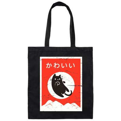 Kawaii Cat, Retro Kawaii Japanese Cat, Cat Neko Love Gift, Cute Cat Canvas Tote Bag