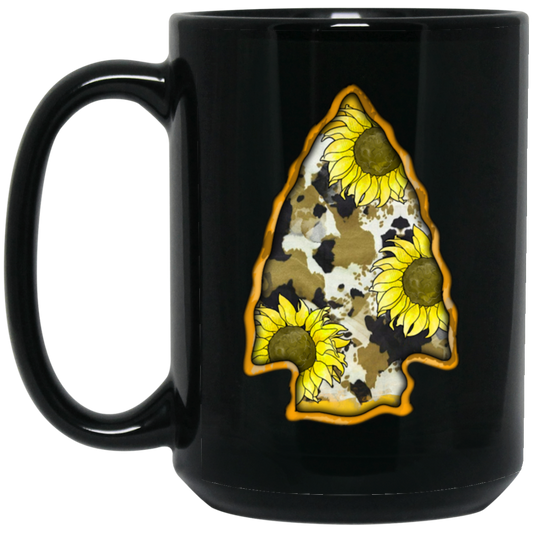 Cowhide And Sunflower Arrowhead, Love To Go Hunting, Love Hunter Black Mug