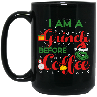 I Am A Grinch Before Coffee, Grinch Face, Green Grinch, Trendy Halloween Black Mug