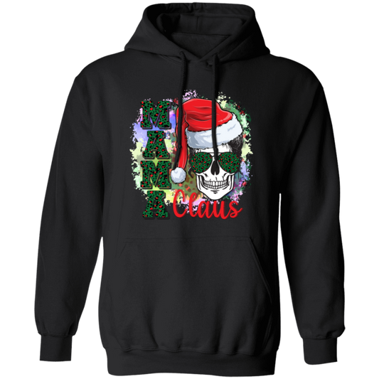 Mama Claus Santa Lady Skull, Skull Lovers, Santa Hat, Leopard Print, Merry Christmas Holiday Womens Pullover Hoodie