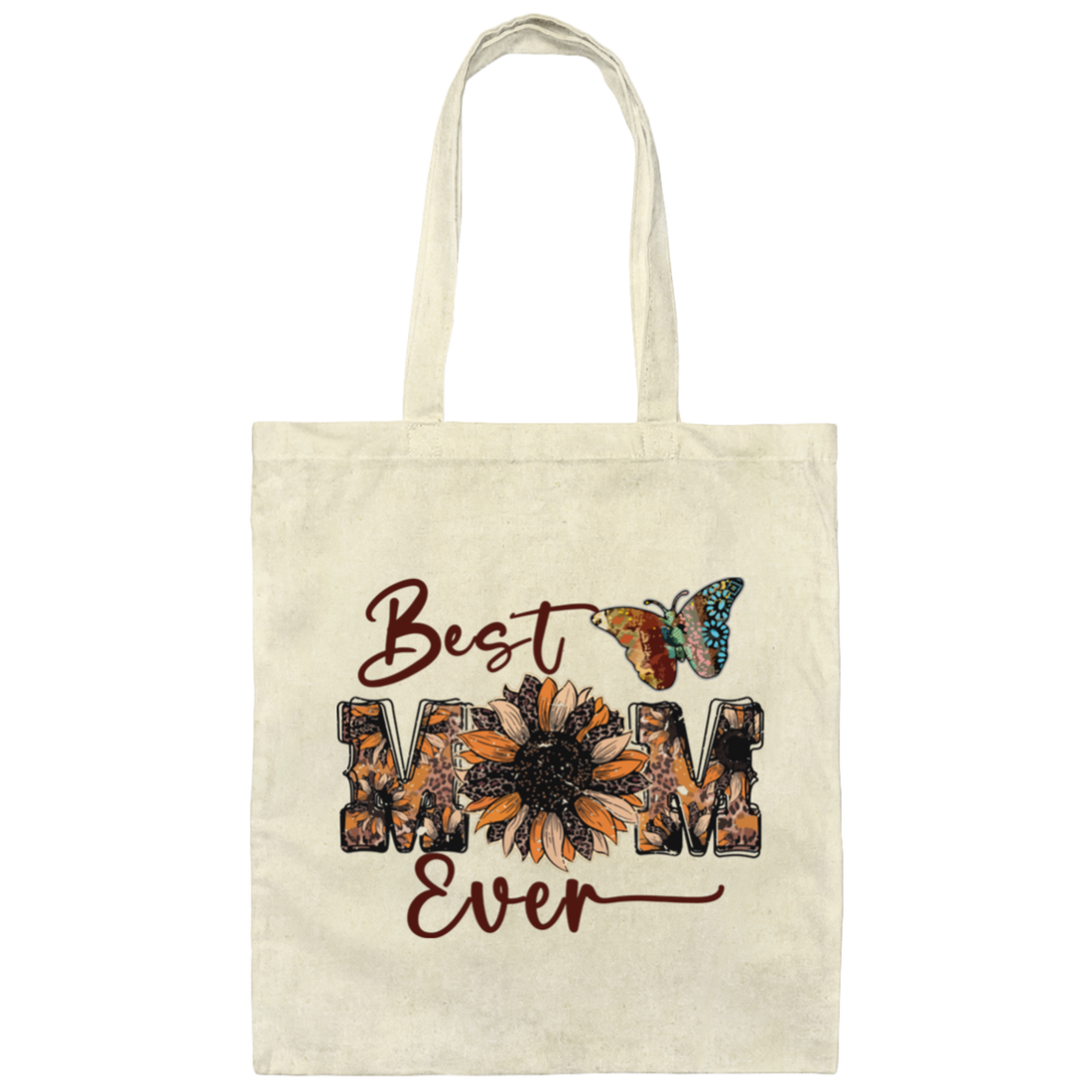Best Mom Ever, Mother's Day, Sunflower Mom, Butterfly Canvas Tote Bag
