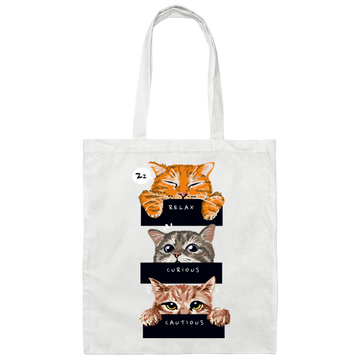 Relax Cat, Curious Cat, Cautions Cat, Three Cats Canvas Tote Bag