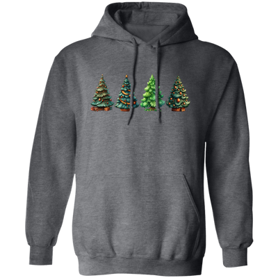 Xmas Tree, Set Of Christmas Trees, Four Xmas Trees, Merry Christmas, Trendy Chrismas Pullover Hoodie