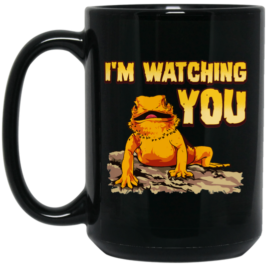 Bearded Dragons, I Am Watching You, Gold Frog, Frog Watching You Black Mug