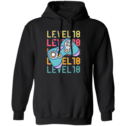 Gamer, Level 18 Up, 18th Birthday, Play Station, Game Player Pullover Hoodie