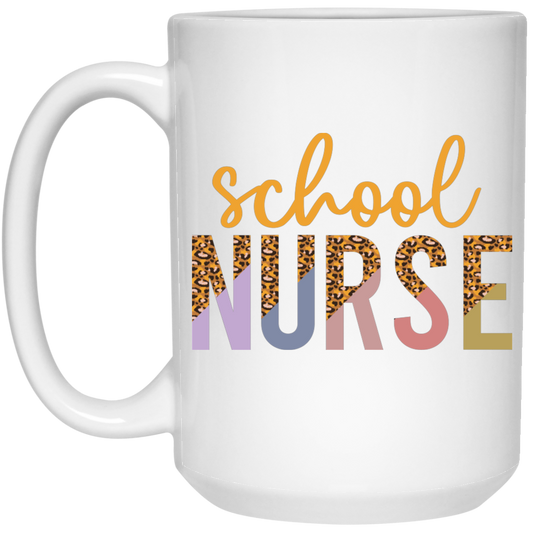 School Nurse, Leopard Nurse, Love Nurse, Leopard School White Mug