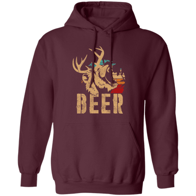 Bear And Deer, Big Roaring Vintage, Retro Wild Animal, Beer Mix Deer Pullover Hoodie