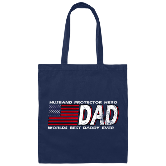 DAD Worlds, Best Daddy Ever, Husband Gift, Husband Protector Hero Canvas Tote Bag
