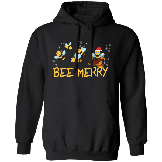 Bee Merry, Cute Bee, Funny Bee, Bee Christmas, Merry Christmas, Trendy Christmas Pullover Hoodie