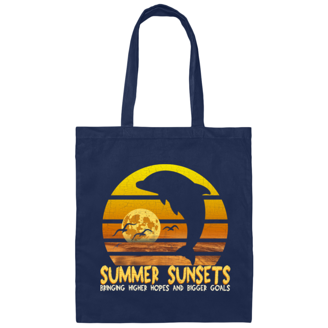 Summer Sunset With Dolphin, Birds, Moon And Sea Canvas Tote Bag