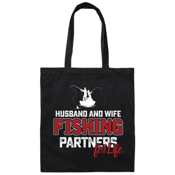 Fishing Couple, Husband And Wife Fishing, Partners For Life, Partner Fishing Canvas Tote Bag