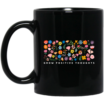 Grow Positive Thoughts, Flowers Bundle, Colorful Flowers Black Mug