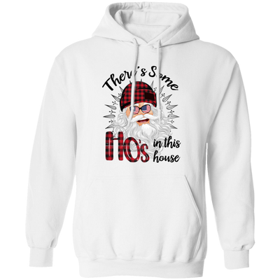 There's Some Ho's In This House, Cool Santa, Red Plaid Hat, Merry Christmas, Trendy Christmas Pullover Hoodie