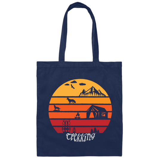 Trekking Camping Hiking Vintage And Retro Camping Outdoor With A Tent And Animals Canvas Tote Bag