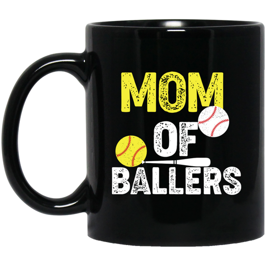 Mom Of Ballers, Baseball Sport, Retro Baseball Player Black Mug