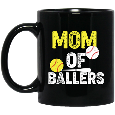 Mom Of Ballers, Baseball Sport, Retro Baseball Player Black Mug