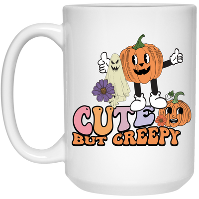 Cute But Creepy, Pumpkin And Ghost, Creepy Pumpkin White Mug