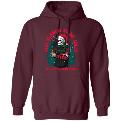 The Season To Be Jolly, Merry Christmas, Trendy Christmas, Skeleton Santa Pullover Hoodie