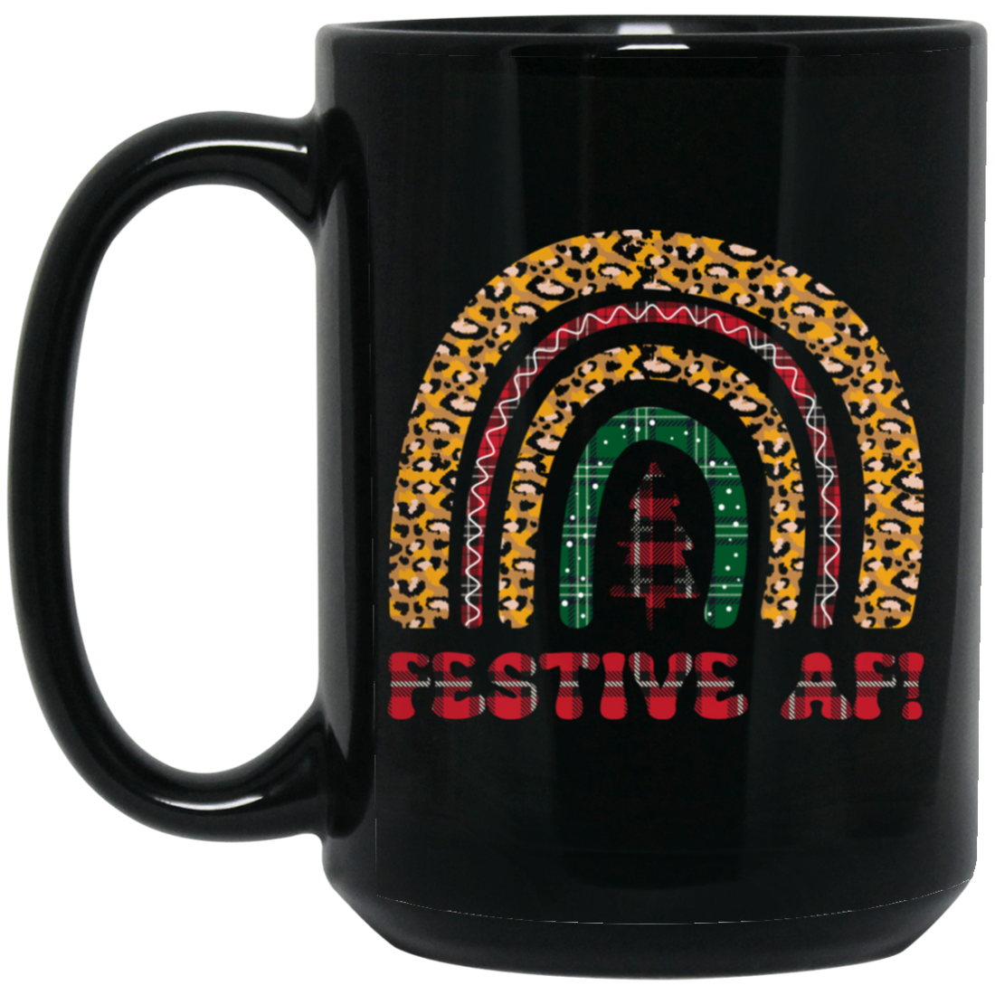 Merry Christmas, Retro Christmas, Leopard Christmas Black Mug