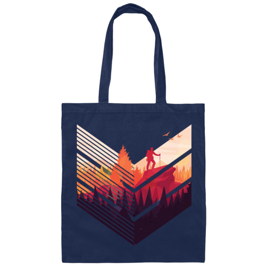 Super Cool, Colorful Hiker, Recognized A Mountain, Colorful Forest And Some Geometric Canvas Tote Bag