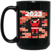 2023 Christmas, Build The Wall, Santa Building Wall, Merry Christmas, Trendy Christmas Black Mug