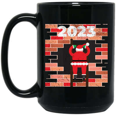 2023 Christmas, Build The Wall, Santa Building Wall, Merry Christmas, Trendy Christmas Black Mug