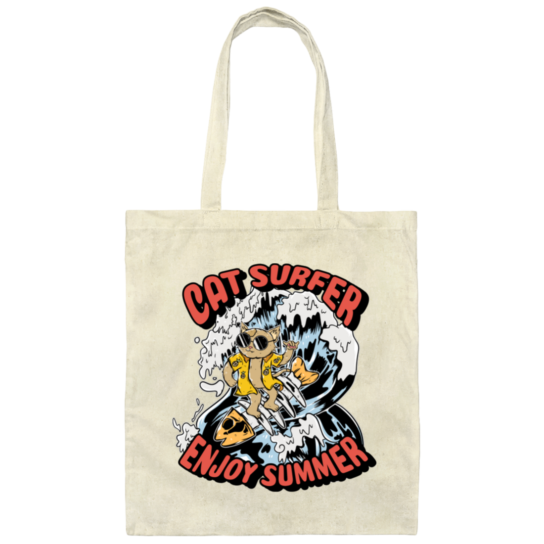 Cat Surfer Enjoy Summer, Surfing On The Beach, Summer Vacation Canvas Tote Bag