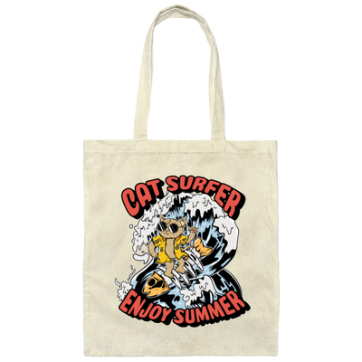 Cat Surfer Enjoy Summer, Surfing On The Beach, Summer Vacation Canvas Tote Bag