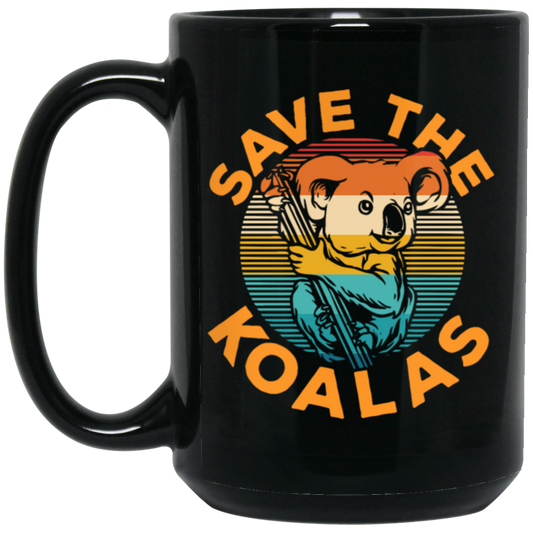 Vintage Wilderness Animal Gift, Save The Koalas, Vintage Cute Koalas Black Mug