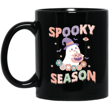 Spooky Season, Happy Halloween, Cute Boo Black Mug