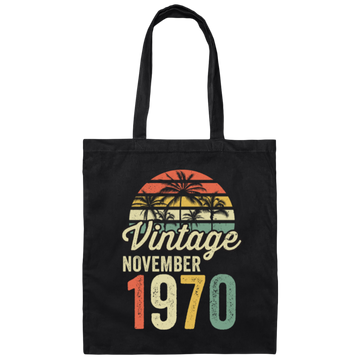 Vintage Since November 1970, 50th Anniversary, Retro 50th Birthday Gift Canvas Tote Bag