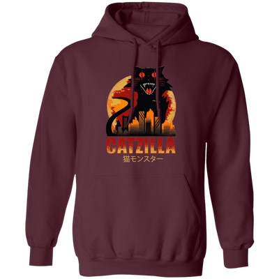 Catzilla In Tokyo City, Horror Cat, Black Cat, Angry Cat Pullover Hoodie