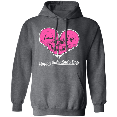 Love Life, Happy Valentine's Day, Skull In Heart Shape, Trendy Valentine Pullover Hoodie