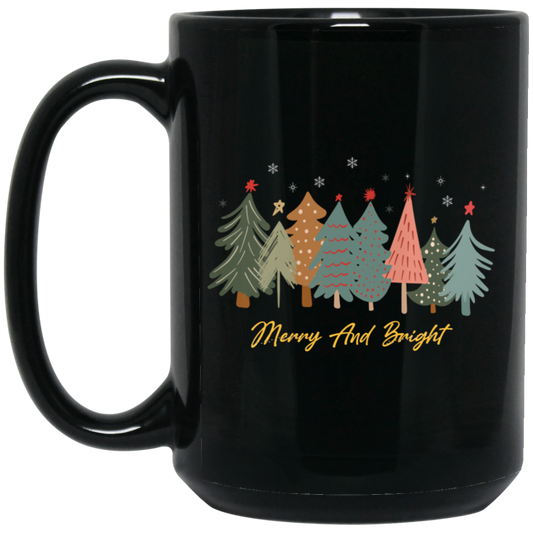 Merry And Bright, Christmas Tree, Merry Christmas Black Mug