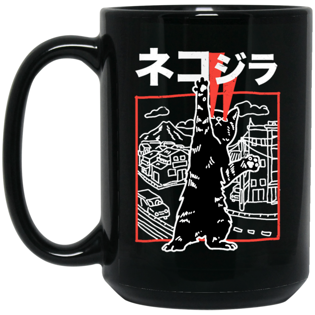 Cute Japanese Cat, Cat Zilla, Neko Harajuku, Love Kawaii Cat, Love Anime Black Mug