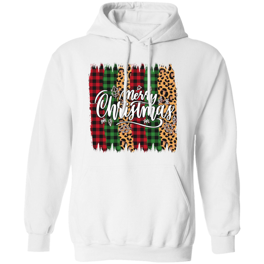 Plaid Pattern, Retro Christmas, Leopard Christmas, Merry Christmas, Trendy Christmas Pullover Hoodie