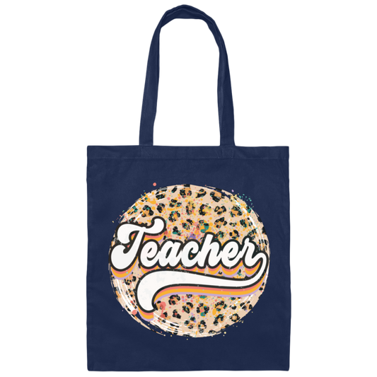 Teacher, Leopard Teacher, Baseball, Leopard Baseball Canvas Tote Bag