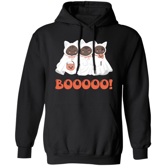 Boo Cat, Cute Boo, Cute Cat, Happy Cat, Happy Halloween Pullover Hoodie