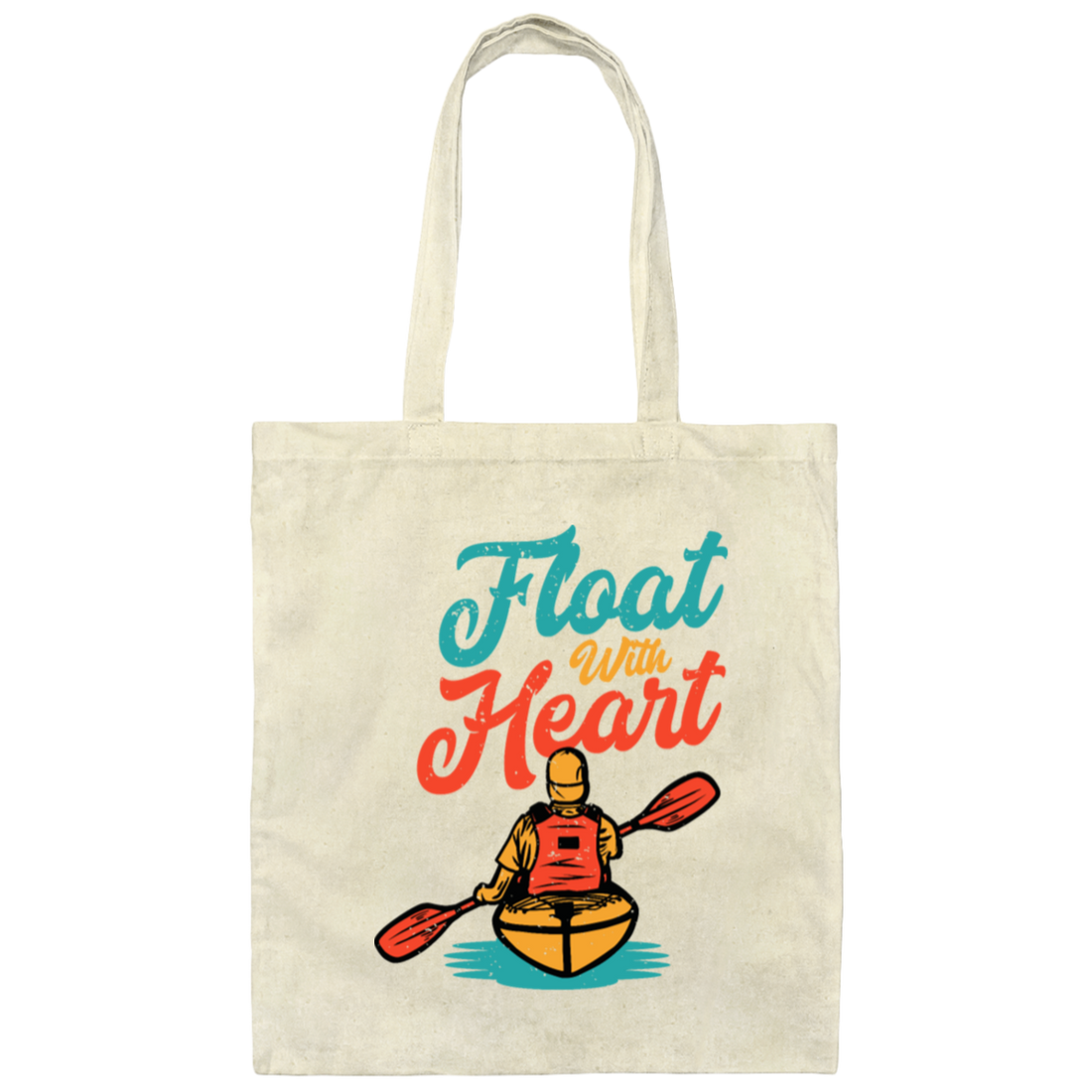 Kayaker Paddling On His Kayak Float With Heart Canvas Tote Bag