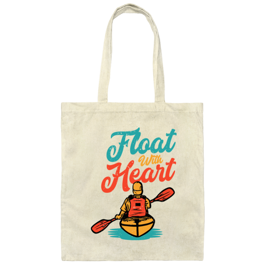 Kayaker Paddling On His Kayak Float With Heart Canvas Tote Bag
