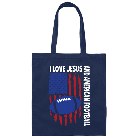 American Flag Gift, I Love Jesus And American Football, Rugby Lover Canvas Tote Bag